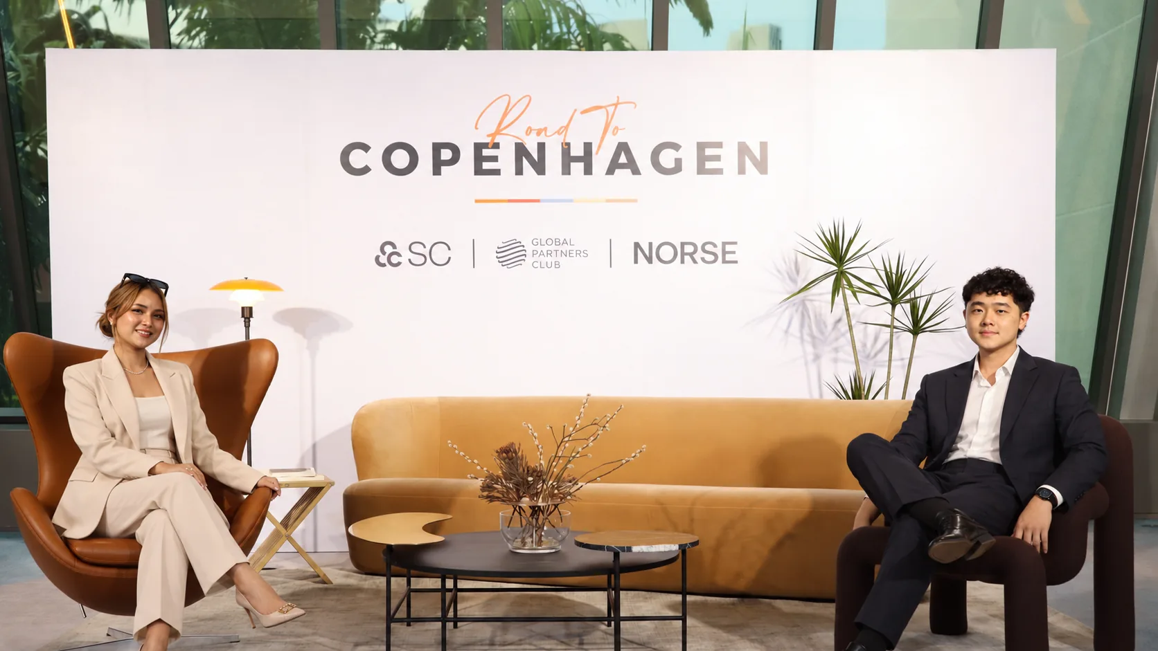 Two A.D. advisors on the set of Road to Copenhagen, the reward trip from SC Asset, Global Partners Club and Norse