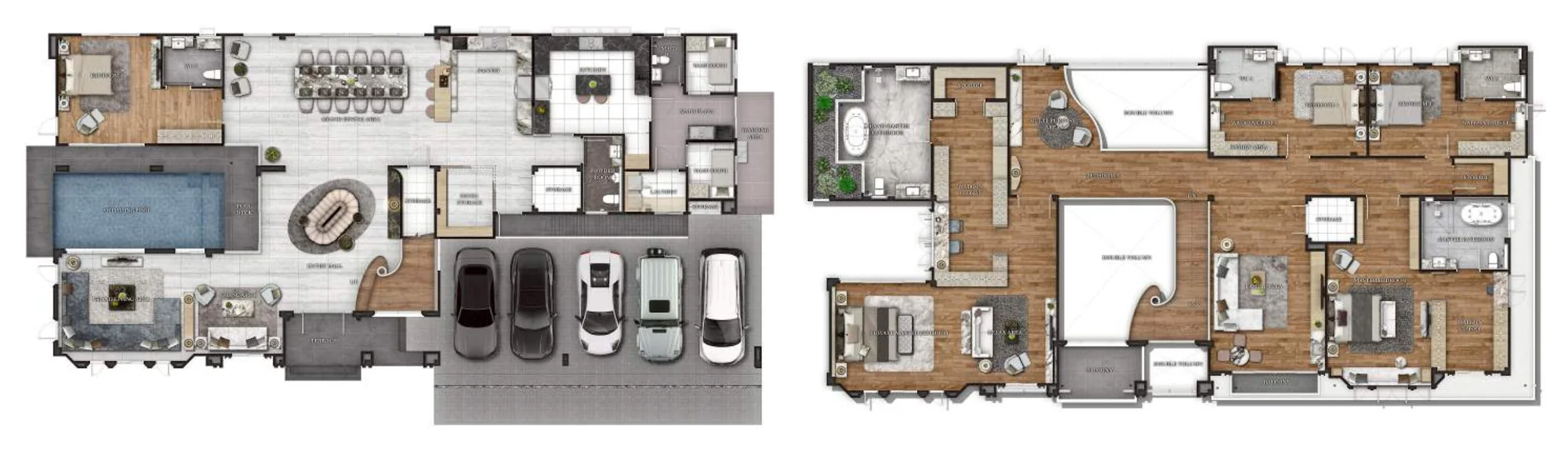 Floor plans of Aurélia, ground floor with a private pool and upper floor