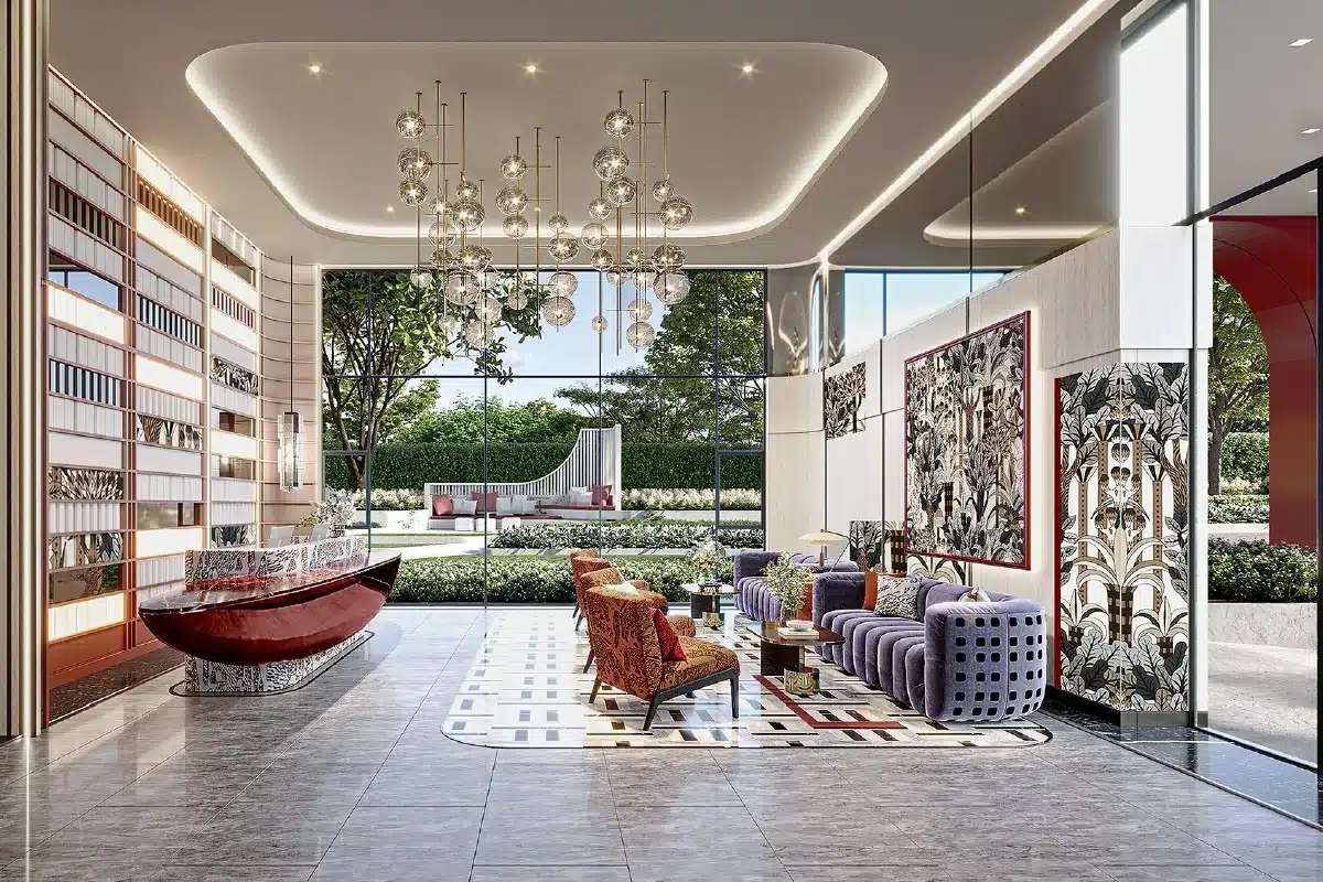 Developer rendering of a lobby lounge at ASPIRE Huai Khwang