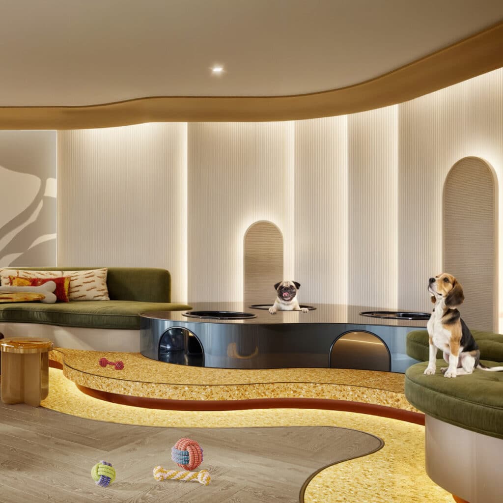 Developer illustration of a pet-friendly indoor communal lounge at ASPIRE Sukhumvit 103