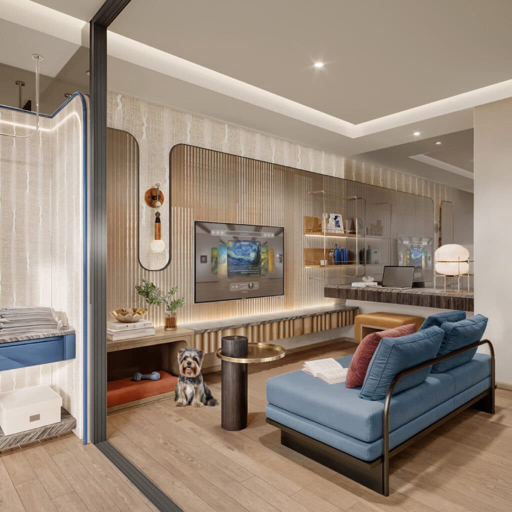 Developer illustration of a pet-friendly living area at ASPIRE Sukhumvit 103