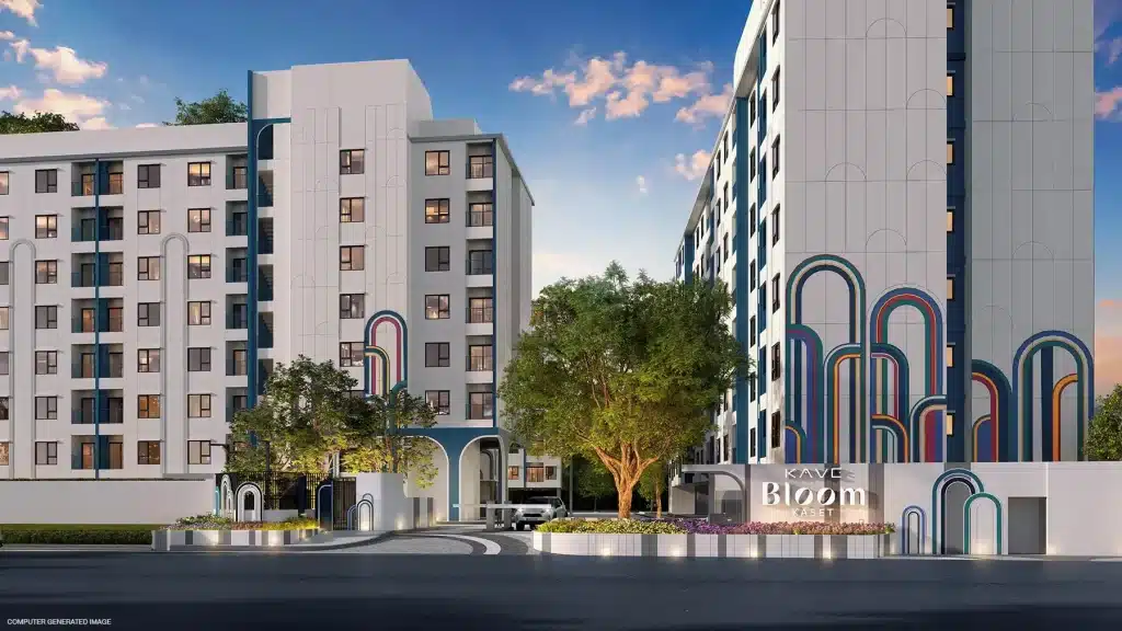 Official KAVE BLOOM KASET entrance rendering with colourful curved facade details