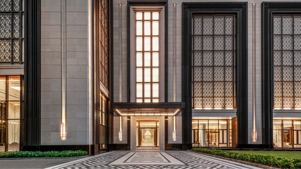 The entrance façade at THE ADDRESS Siam-Ratchathewi, in an official AP image.